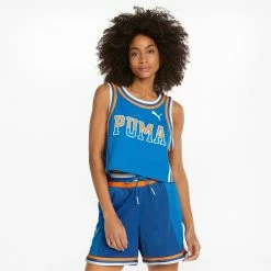 Women's PUMA Ballin' Cropped Basketball Jersey BLUE -women‘s Sales Store 534206 01 mod01