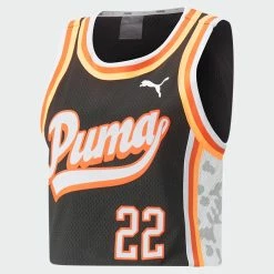 Women's PUMA Ballin' Printed Cropped Basketball Jersey Black BLACK