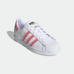 Women's Adidas Originals Superstar Shoes White Pink WHITE -women‘s Sales Store FX5964 FTW photo front lateral top gradient