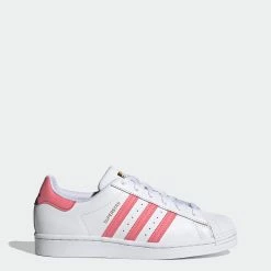 Women's Adidas Originals Superstar Shoes White Pink WHITE