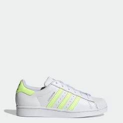 Women's Adidas Originals Superstar Shoes White Yellow WHITE