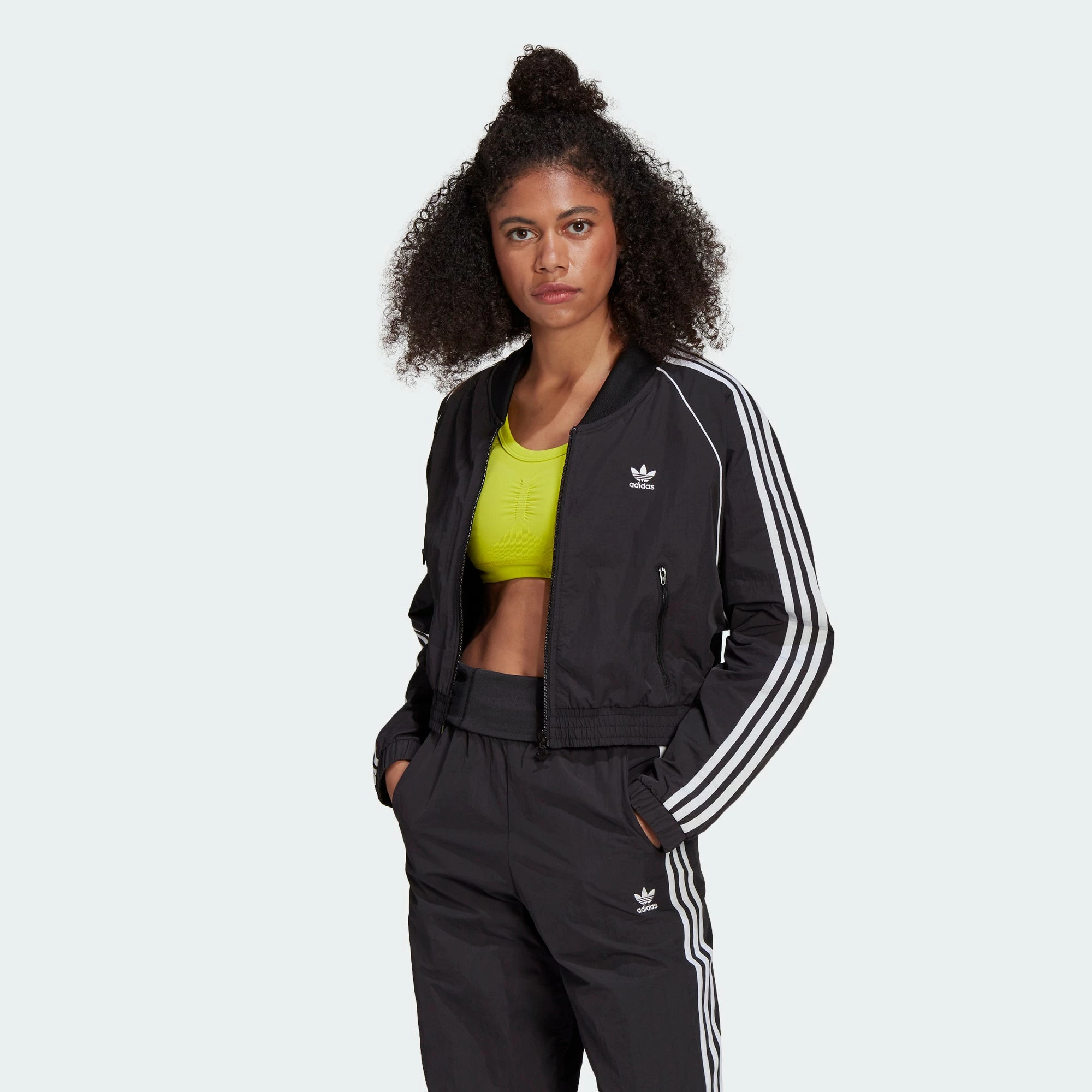 Women's Adidas Originals Adicolor Classics Cropped Track Jacket Black BLACK 4 Women's Adidas Originals Adicolor Classics Cropped Track Jacket Black BLACK - Image 2
