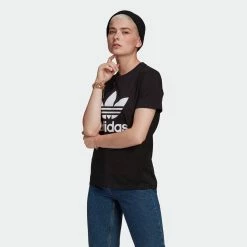 Women's Adidas Originals Adicolor Classics Trefoil Tee Black BLACK -women‘s Sales Store GN2896 4