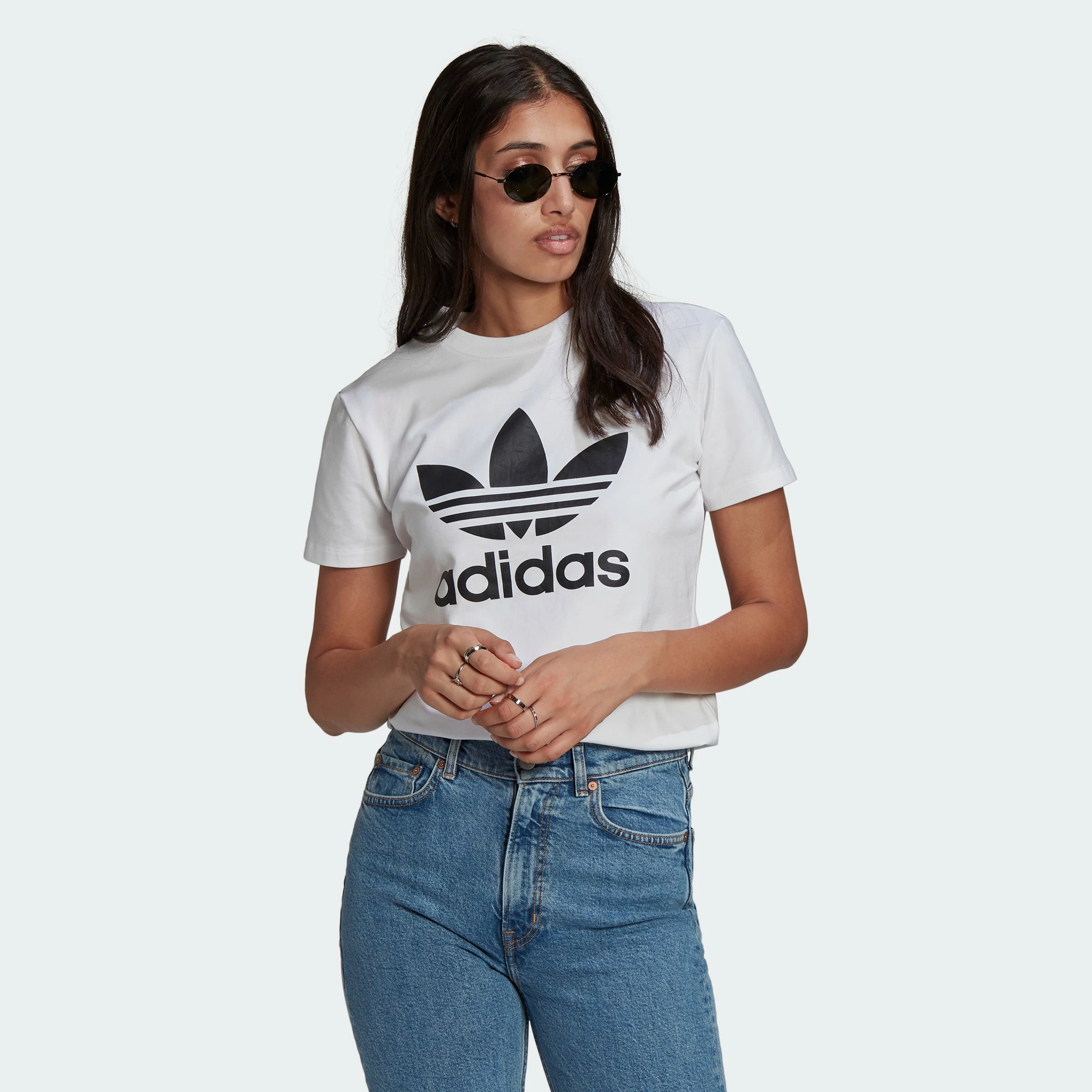 Women's Adidas Originals Adicolor Classics Trefoil Tee White WHITE 4 Women's Adidas Originals Adicolor Classics Trefoil Tee White WHITE - Image 2