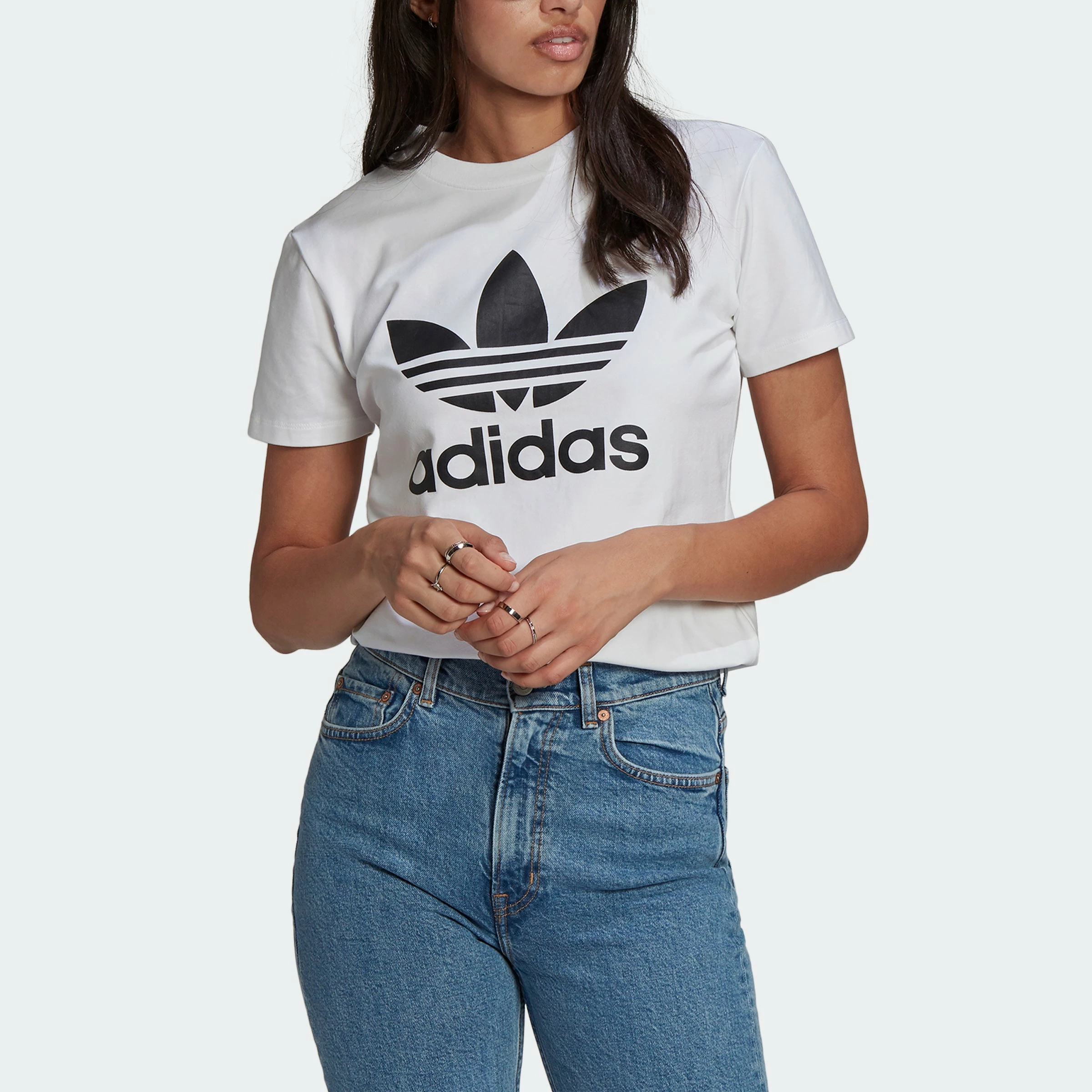 Women's Adidas Originals Adicolor Classics Trefoil Tee White WHITE 7 Women's Adidas Originals Adicolor Classics Trefoil Tee White WHITE - Image 5