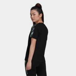 Women’s Adidas Originals Floral 3-Stripes Tee Black BLACK -women‘s Sales Store H15779 1