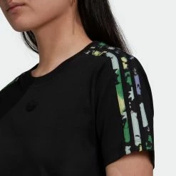 Women’s Adidas Originals Floral 3-Stripes Tee Black BLACK -women‘s Sales Store H15779 2
