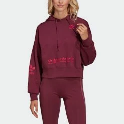 Women's Adidas Originals Logo Play Cropped Hoodie Crimson BURGUNDY 13 Women's Adidas Originals Logo Play Cropped Hoodie Crimson BURGUNDY -women‘s Sales Store H20444 3
