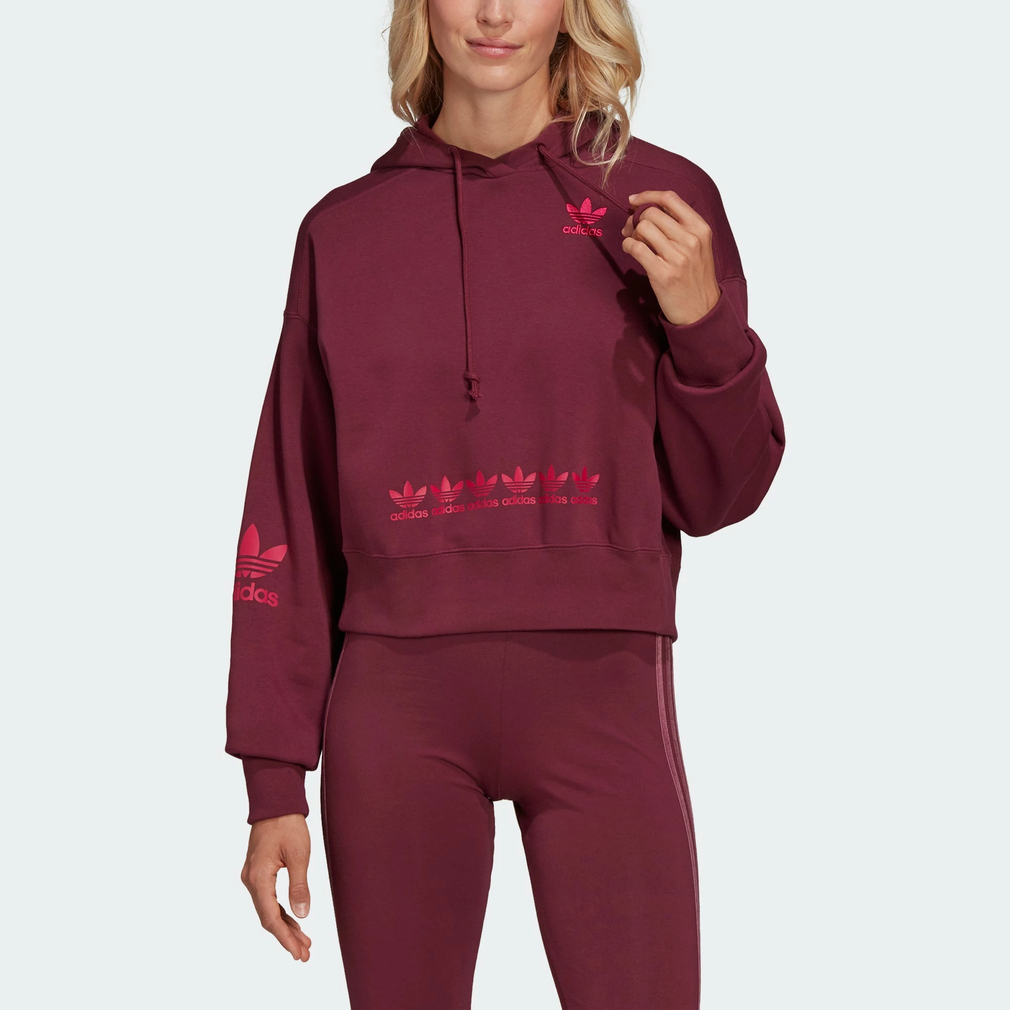 Women's Adidas Originals Logo Play Cropped Hoodie Crimson BURGUNDY 7 Women's Adidas Originals Logo Play Cropped Hoodie Crimson BURGUNDY - Image 5
