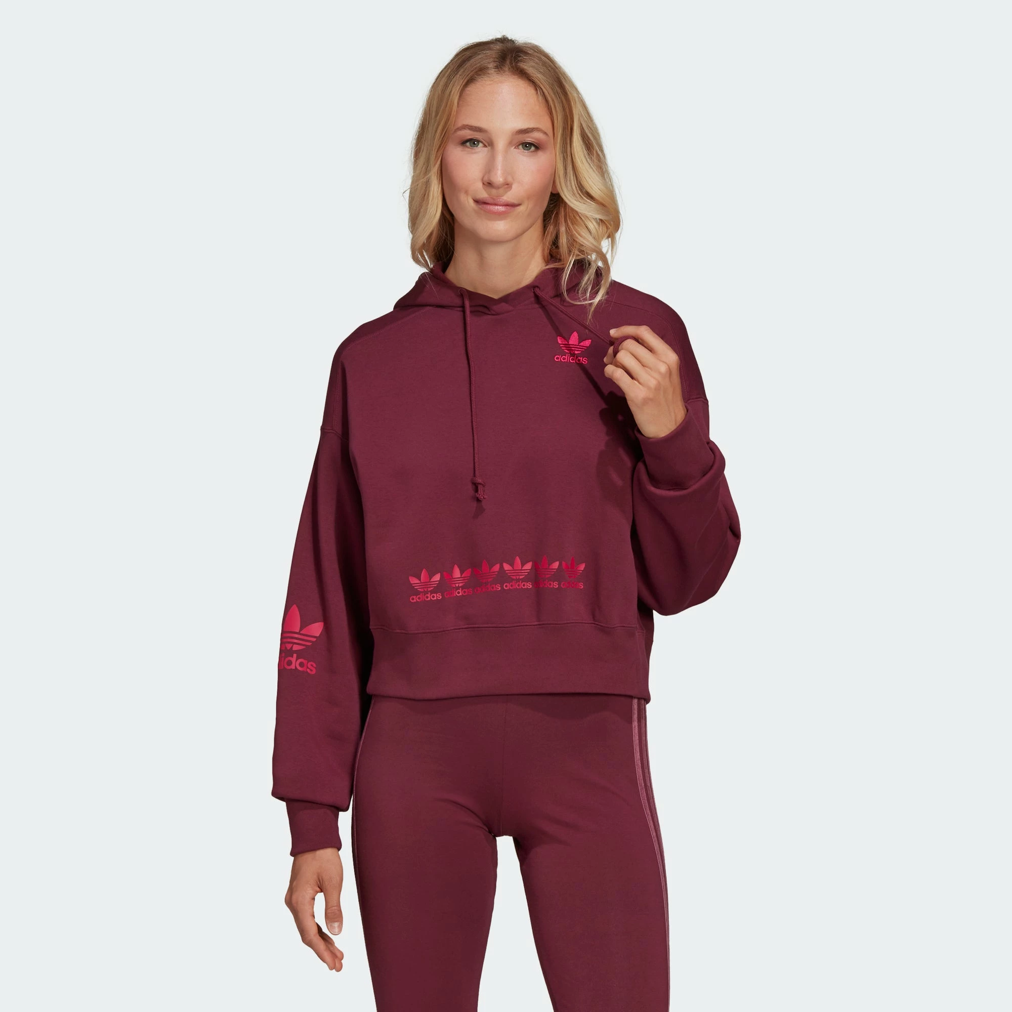 Women's Adidas Originals Logo Play Cropped Hoodie Crimson BURGUNDY 4 Women's Adidas Originals Logo Play Cropped Hoodie Crimson BURGUNDY - Image 2