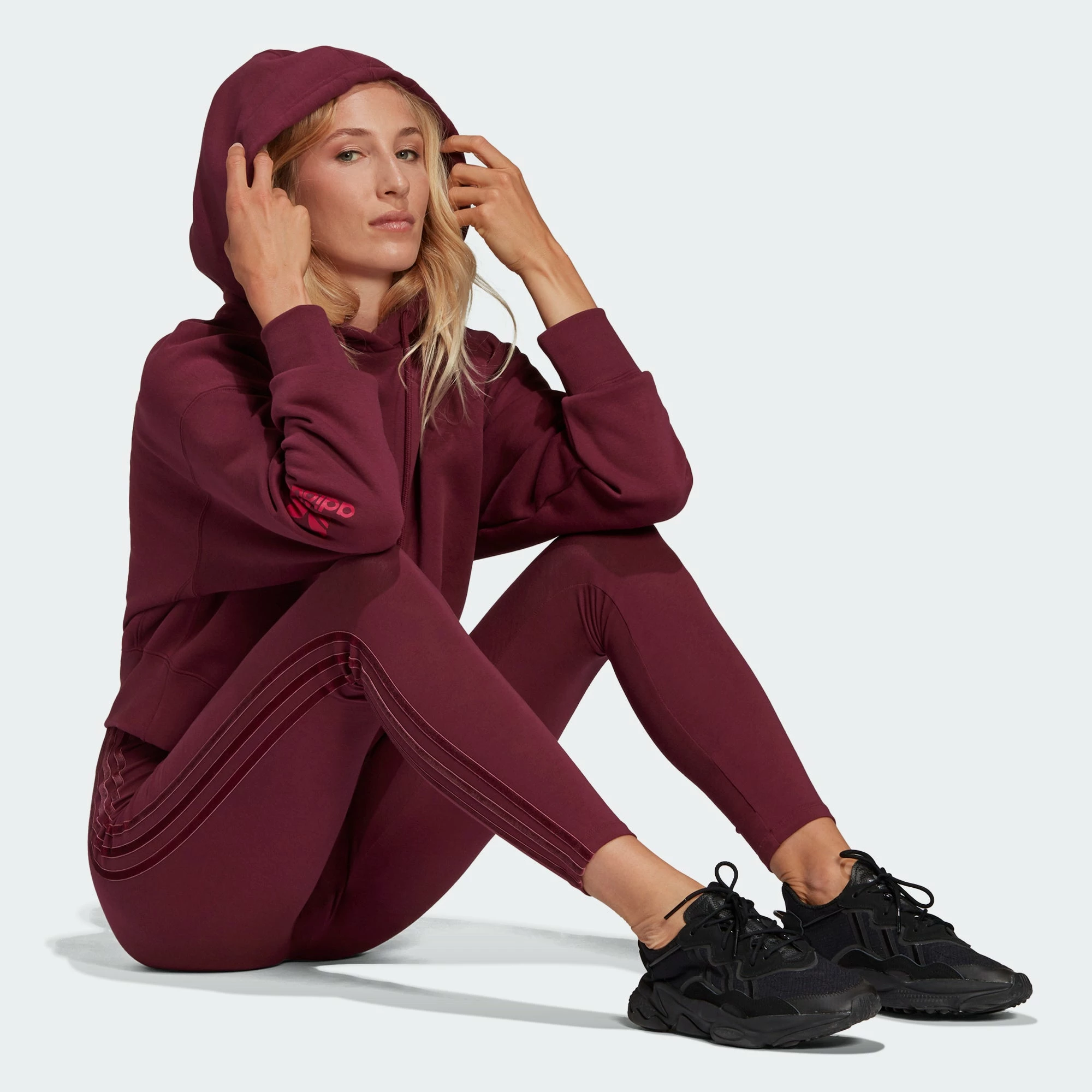 Women's Adidas Originals Logo Play Cropped Hoodie Crimson BURGUNDY 5 Women's Adidas Originals Logo Play Cropped Hoodie Crimson BURGUNDY - Image 3