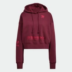Women's Adidas Originals Logo Play Cropped Hoodie Crimson BURGUNDY