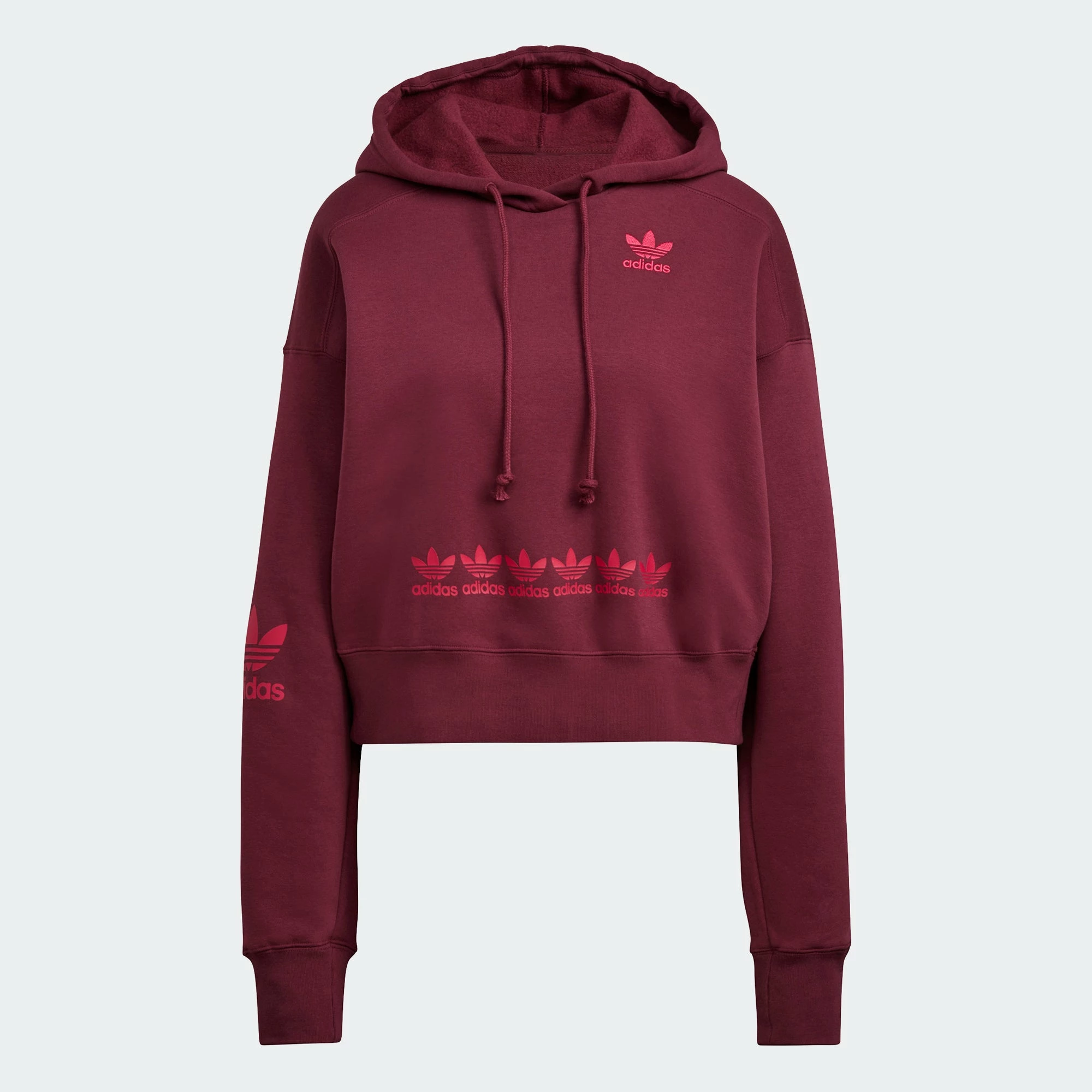 Women's Adidas Originals Logo Play Cropped Hoodie Crimson BURGUNDY 3 Women's Adidas Originals Logo Play Cropped Hoodie Crimson BURGUNDY