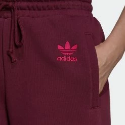 Women's Adidas Originals Logo Play Cuff Pants Crimson BURGUNDY -women‘s Sales Store H20450 1