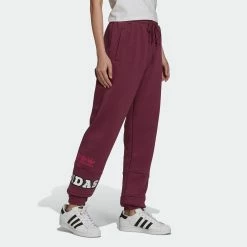 Women's Adidas Originals Logo Play Cuff Pants Crimson BURGUNDY -women‘s Sales Store H20450 3