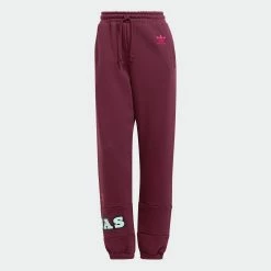 Women's Adidas Originals Logo Play Cuff Pants Crimson BURGUNDY
