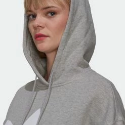 Women's Adidas Originals Adicolor Trefoil Hoodie Grey GRAY -women‘s Sales Store H33589 2