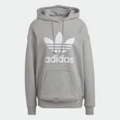 Women's Adidas Originals Adicolor Trefoil Hoodie Grey GRAY