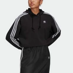 Women's Adidas Originals Adicolor Classics Cropped Hoodie Black BLACK -women‘s Sales Store HC2016 3