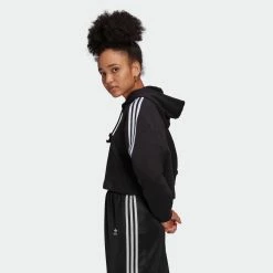 Women's Adidas Originals Adicolor Classics Cropped Hoodie Black BLACK -women‘s Sales Store HC2016 4