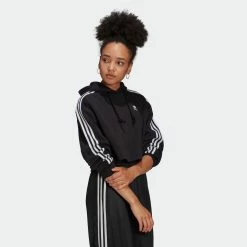 Women's Adidas Originals Adicolor Classics Cropped Hoodie Black BLACK -women‘s Sales Store HC2016 6