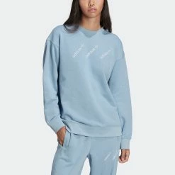 Women's Adidas Originals Crew Sweatshirt Ambient Sky BLUE -women‘s Sales Store HM4870 4