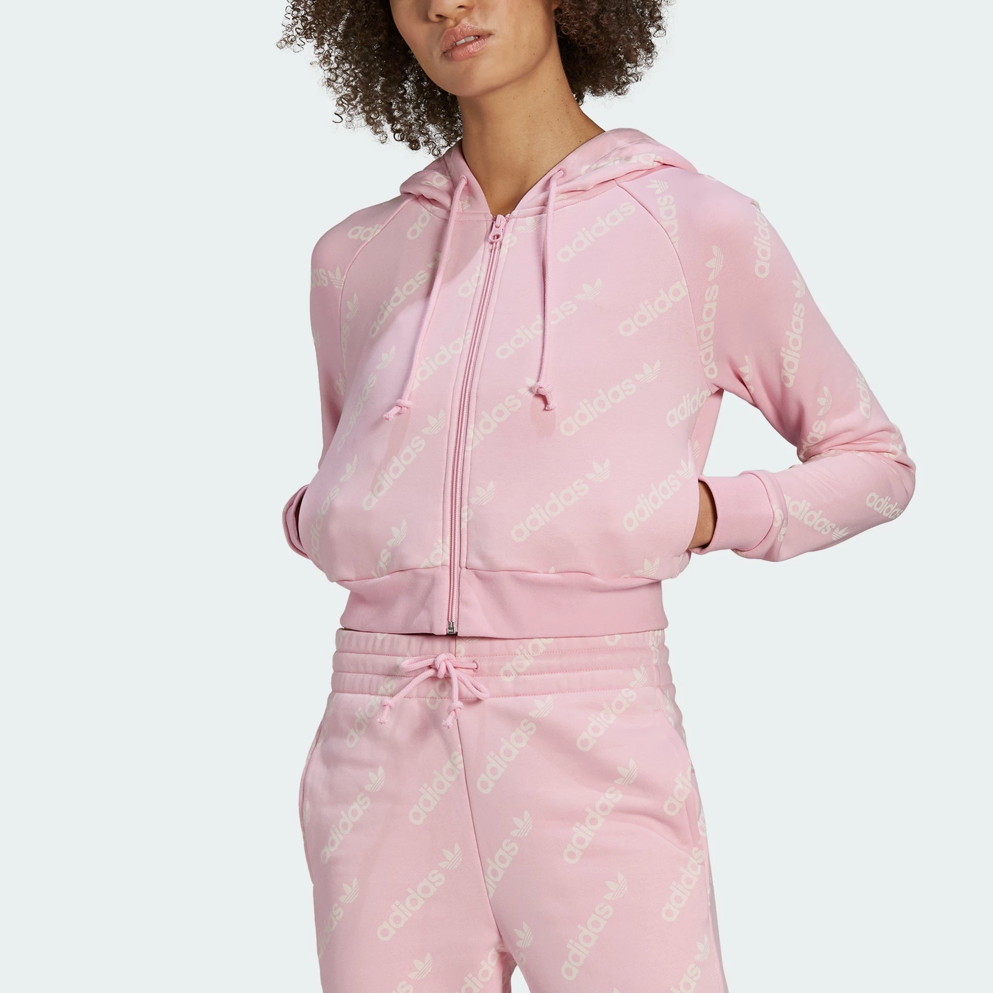 Women's Adidas Originals Cropped Monogram Jacket True Pink PINK 8 Women's Adidas Originals Cropped Monogram Jacket True Pink PINK - Image 6