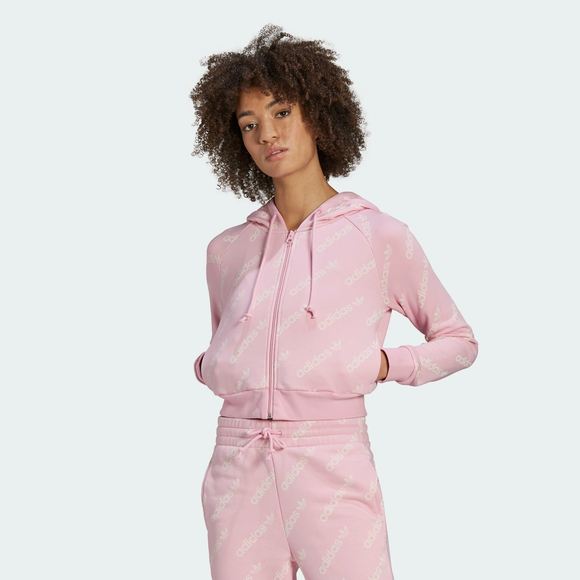 Women's Adidas Originals Cropped Monogram Jacket True Pink PINK 4 Women's Adidas Originals Cropped Monogram Jacket True Pink PINK - Image 2