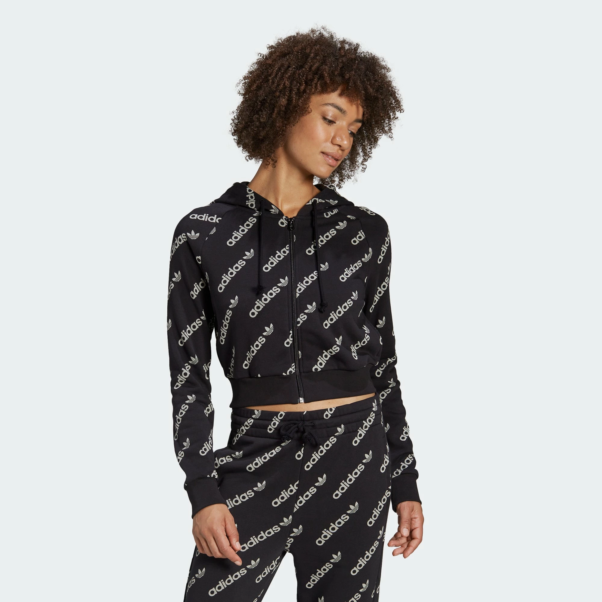 Women's Adidas Originals Cropped Monogram Jacket Black BLACK 4 Women's Adidas Originals Cropped Monogram Jacket Black BLACK - Image 2