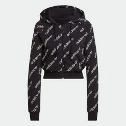 Women's Adidas Originals Cropped Monogram Jacket Black BLACK