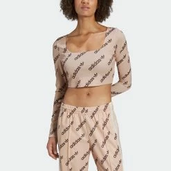 Women's Adidas Originals Long Sleeve Crop Top Halo Blush BEIGE 16 Women's Adidas Originals Long Sleeve Crop Top Halo Blush BEIGE -women‘s Sales Store HM4893 2