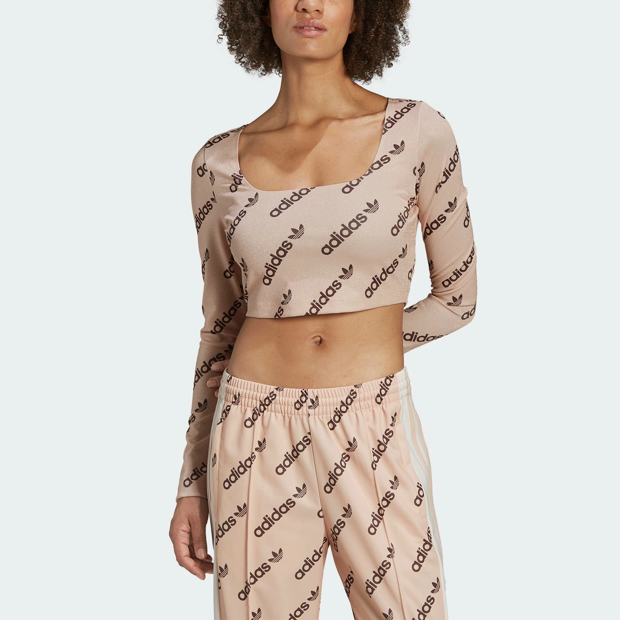 Women's Adidas Originals Long Sleeve Crop Top Halo Blush BEIGE 8 Women's Adidas Originals Long Sleeve Crop Top Halo Blush BEIGE - Image 6