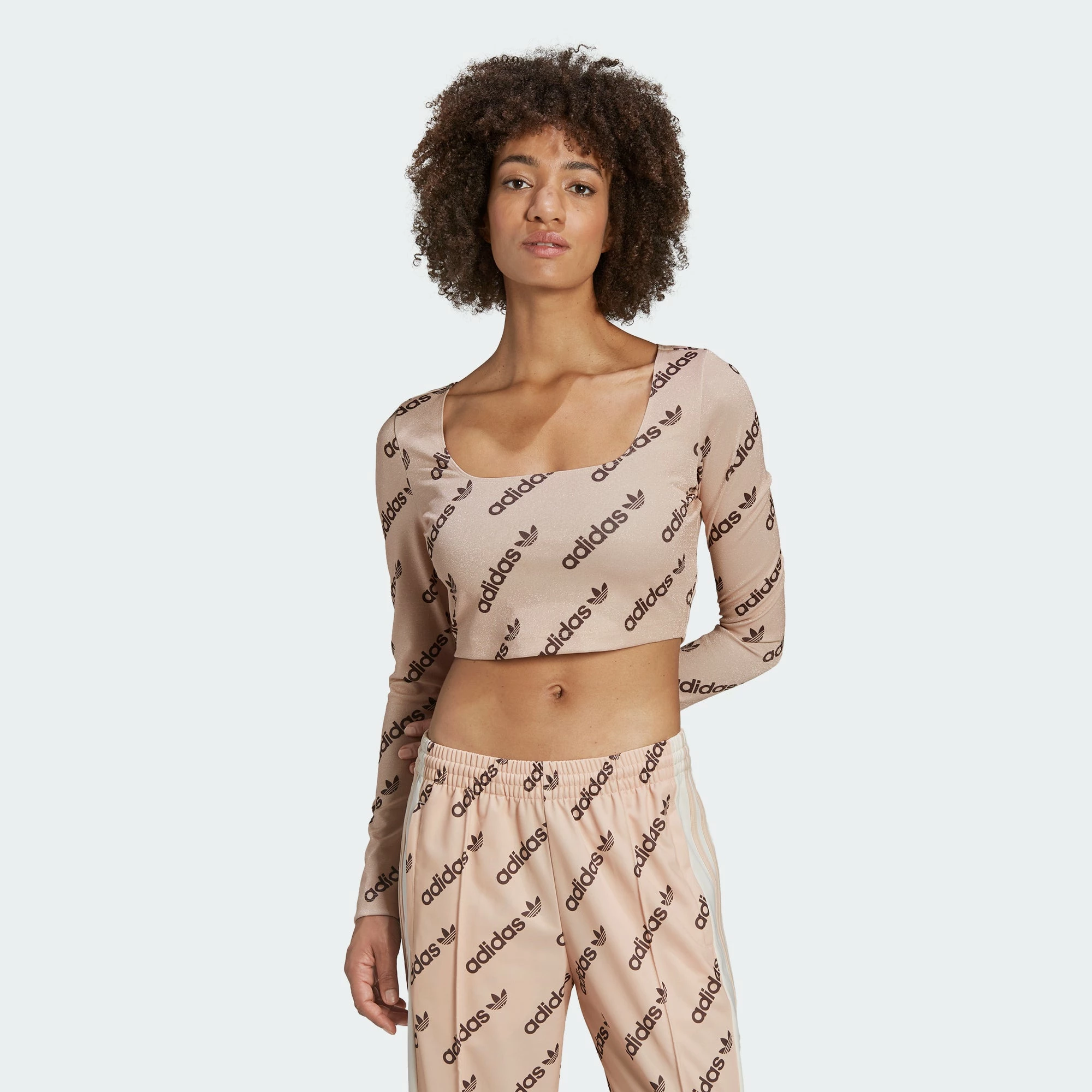 Women's Adidas Originals Long Sleeve Crop Top Halo Blush BEIGE 4 Women's Adidas Originals Long Sleeve Crop Top Halo Blush BEIGE - Image 2