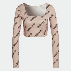 Women's Adidas Originals Long Sleeve Crop Top Halo Blush BEIGE