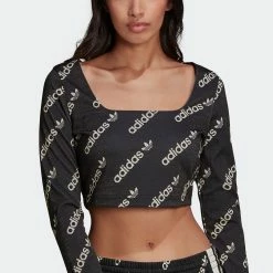 Women's Adidas Originals Long Sleeve Crop Top Black BLACK 16 Women's Adidas Originals Long Sleeve Crop Top Black BLACK -women‘s Sales Store HM4894 4
