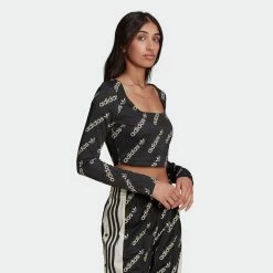 Women's Adidas Originals Long Sleeve Crop Top Black BLACK 13 Women's Adidas Originals Long Sleeve Crop Top Black BLACK -women‘s Sales Store HM4894 7