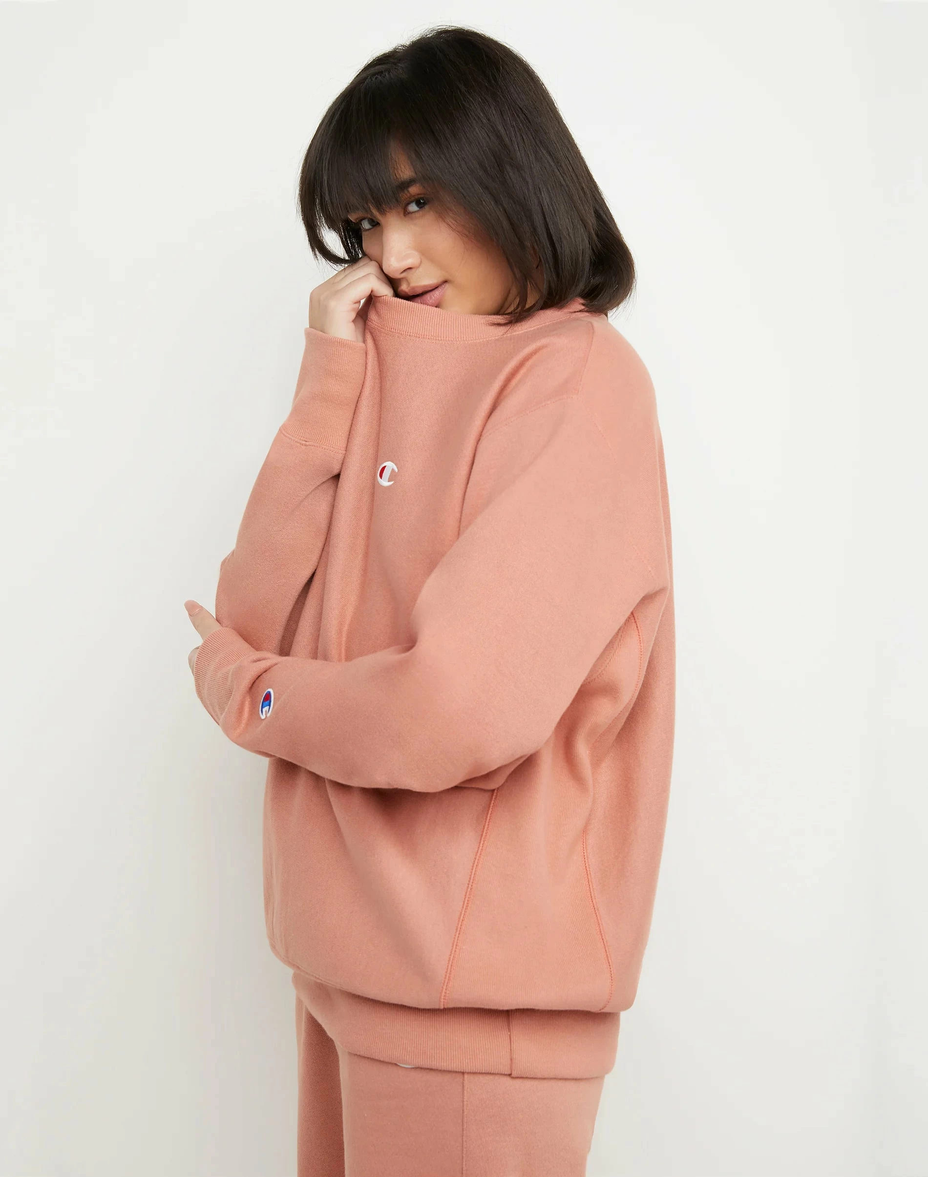 Women's Champion Reverse Weave Boyfriend Crew Timeless Coral ORANGE 7 Women's Champion Reverse Weave Boyfriend Crew Timeless Coral ORANGE - Image 5