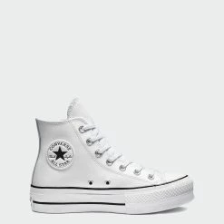 Women's Converse Clean Leather Platform Chuck Taylor All Star Shoes White WHITE