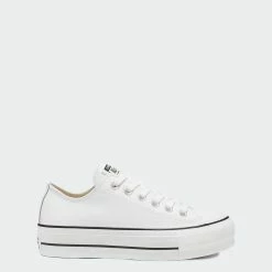 Women's Converse Leather Platform Chuck Taylor All Star Low Shoes White WHITE