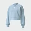 Women's PUMA Classics Puff Sleeve Crew Neck Sweatshirt Blue Fog LIGHT BLUE