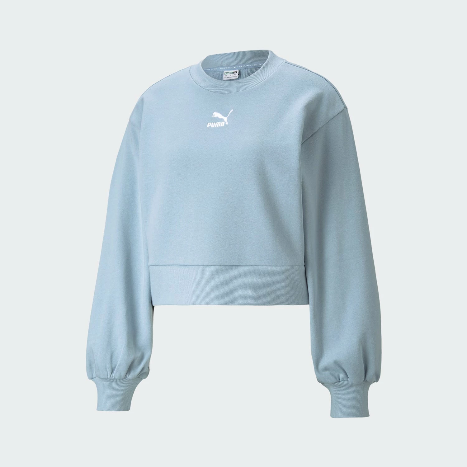 Women's PUMA Classics Puff Sleeve Crew Neck Sweatshirt Blue Fog LIGHT BLUE 3 Women's PUMA Classics Puff Sleeve Crew Neck Sweatshirt Blue Fog LIGHT BLUE