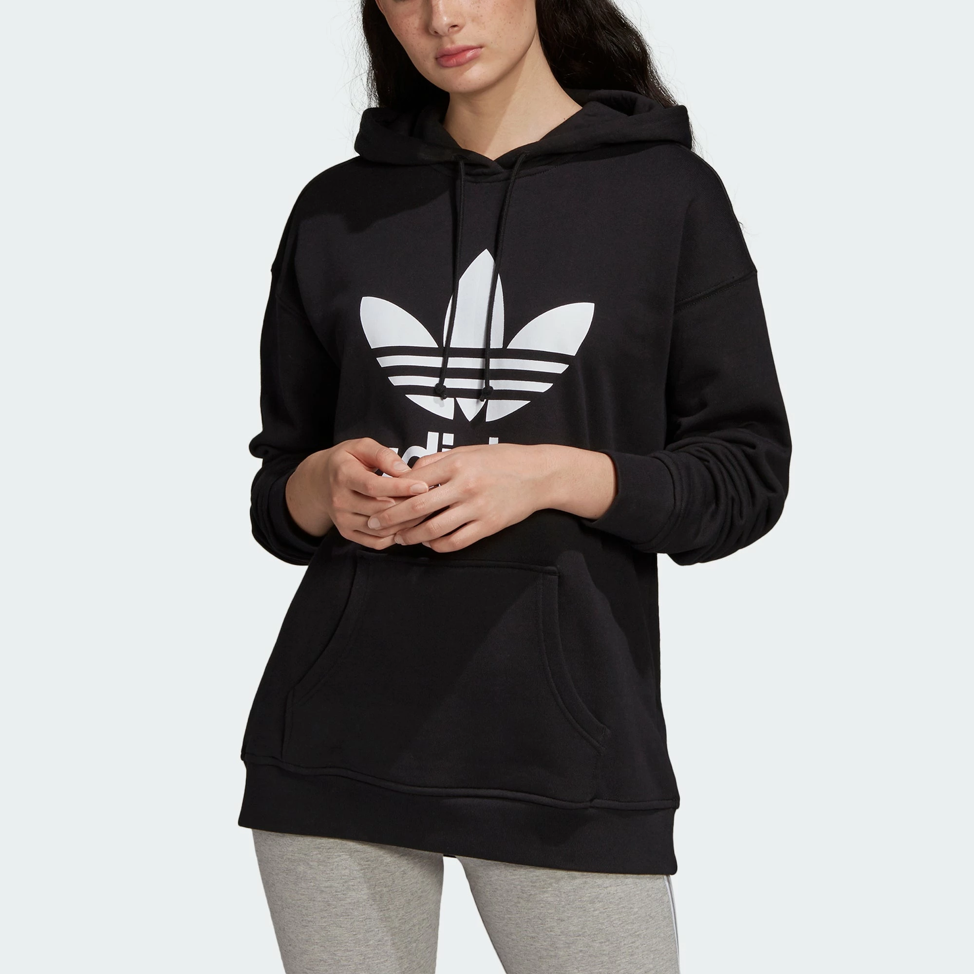 Women's Adidas Originals Adicolor Trefoil Hoodie Black BLACK 9 Women's Adidas Originals Adicolor Trefoil Hoodie Black BLACK - Image 7