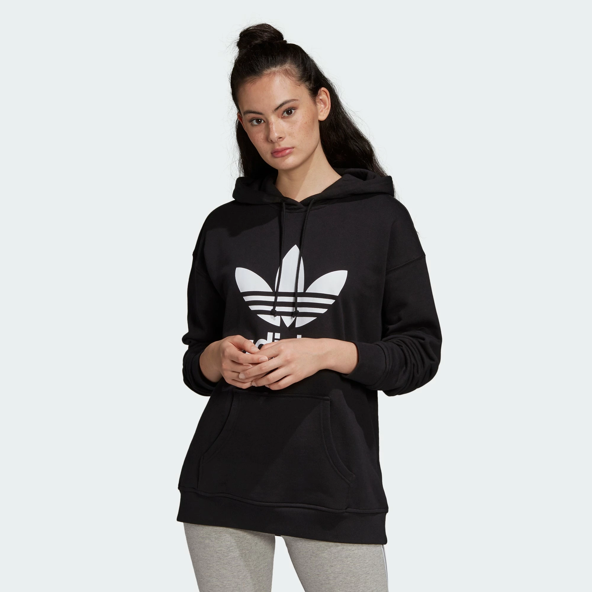 Women's Adidas Originals Adicolor Trefoil Hoodie Black BLACK 4 Women's Adidas Originals Adicolor Trefoil Hoodie Black BLACK - Image 2