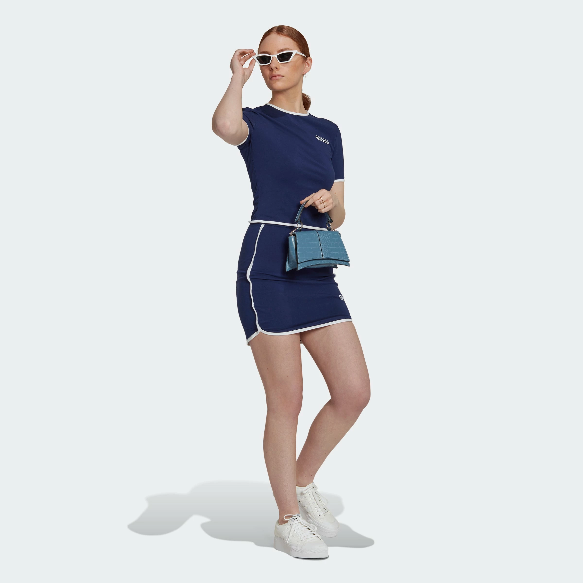 Women's Adidas Originals Crop Tee Binding Details Night Sky BLUE 6 Women's Adidas Originals Crop Tee Binding Details Night Sky BLUE - Image 4