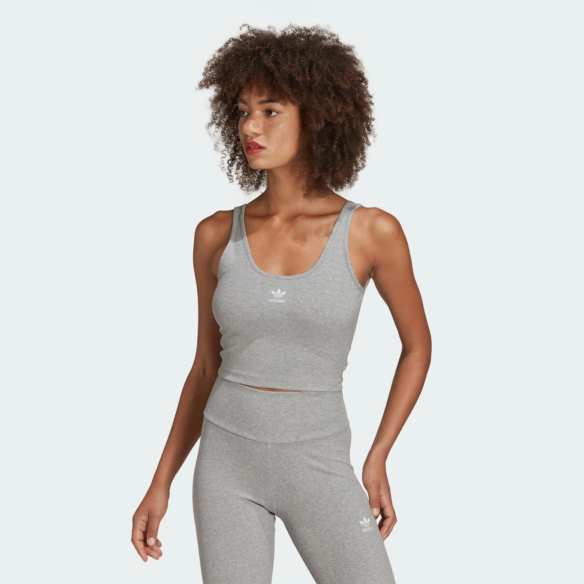 Women's Adidas Originals Essentials Rib Tank Top Grey GRAY 5 Women's Adidas Originals Essentials Rib Tank Top Grey GRAY - Image 3