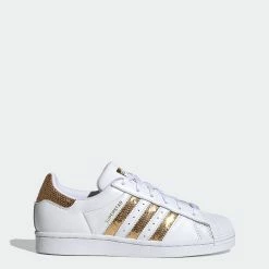 Women's Adidas Originals Superstar Shoes White Gold WHITE