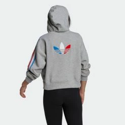 Women's Adidas Originals Tricolor Trefoil Crop Hoodie Grey GRAY 12 Women's Adidas Originals Tricolor Trefoil Crop Hoodie Grey GRAY -women‘s Sales Store Women sadidasOriginalsTricolorTrefoilCropHoodieGreyGN2855 1