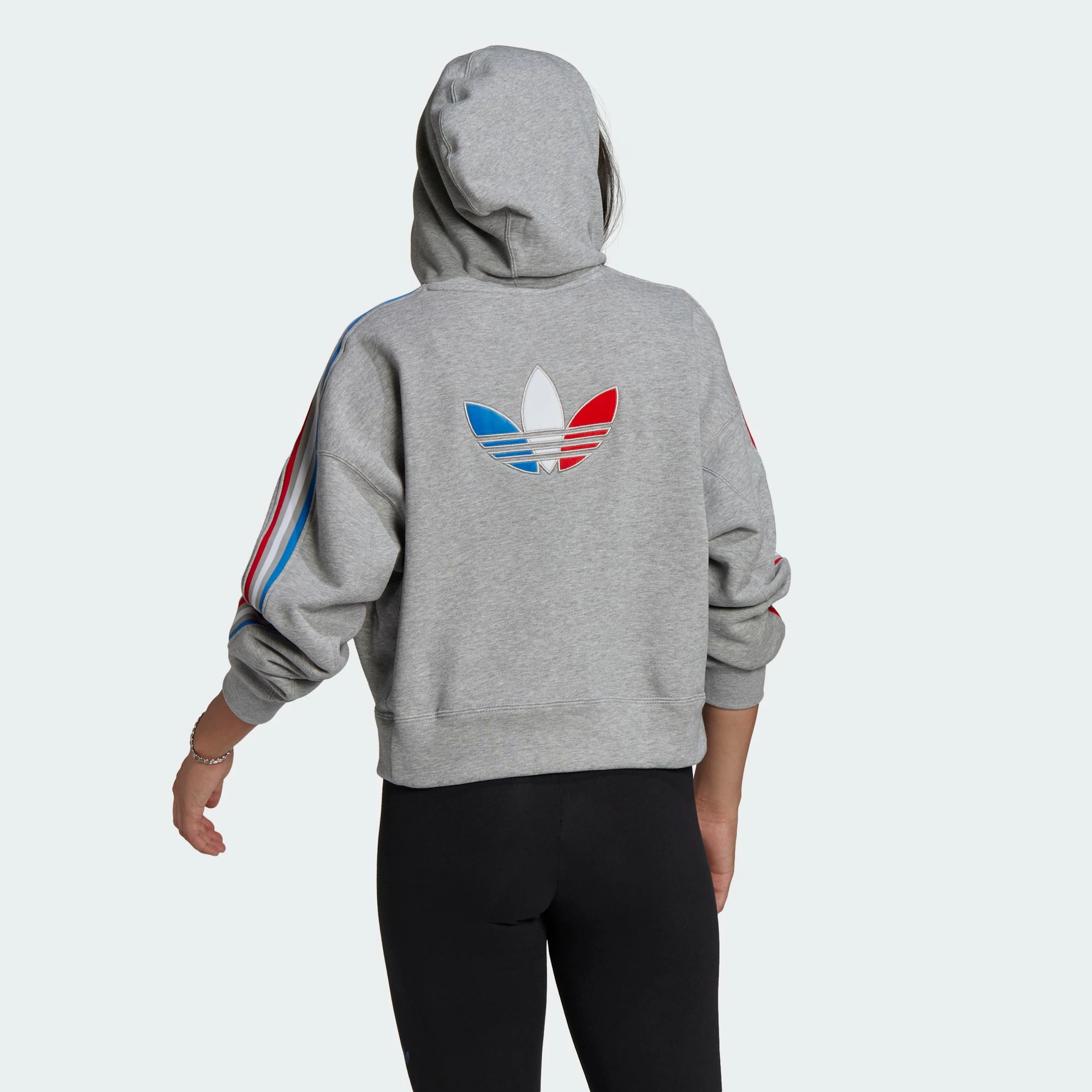 Women's Adidas Originals Tricolor Trefoil Crop Hoodie Grey GRAY 6 Women's Adidas Originals Tricolor Trefoil Crop Hoodie Grey GRAY - Image 4
