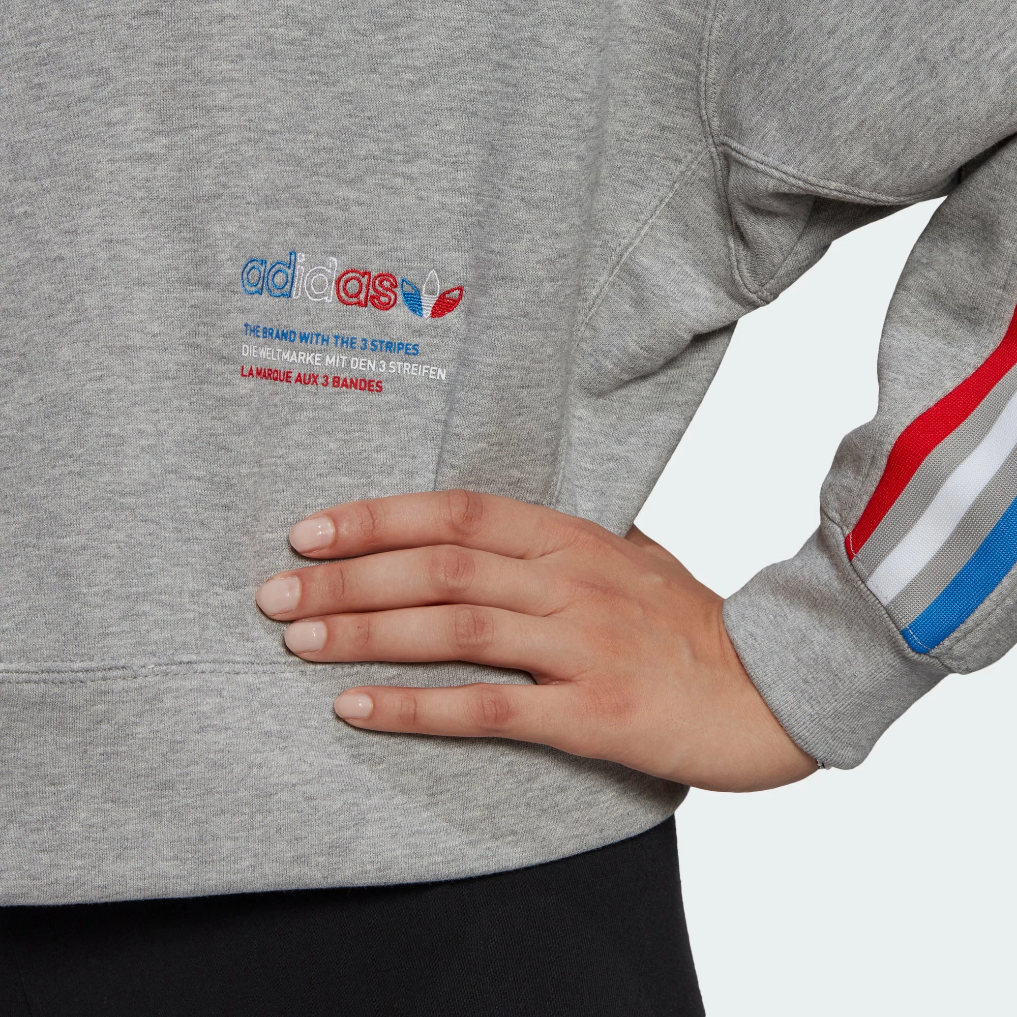 Women's Adidas Originals Tricolor Trefoil Crop Hoodie Grey GRAY 9 Women's Adidas Originals Tricolor Trefoil Crop Hoodie Grey GRAY - Image 7