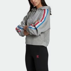 Women's Adidas Originals Tricolor Trefoil Crop Hoodie Grey GRAY 13 Women's Adidas Originals Tricolor Trefoil Crop Hoodie Grey GRAY -women‘s Sales Store Women sadidasOriginalsTricolorTrefoilCropHoodieGreyGN2855 4